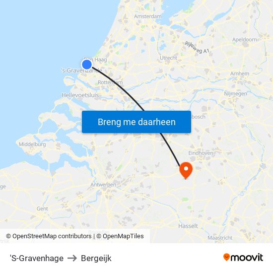 'S-Gravenhage to Bergeijk map
