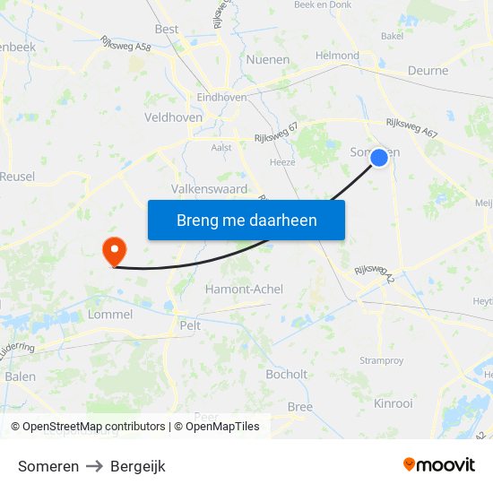 Someren to Bergeijk map