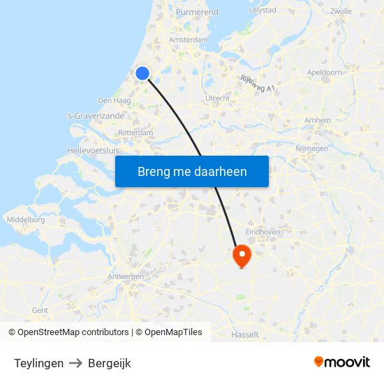 Teylingen to Bergeijk map