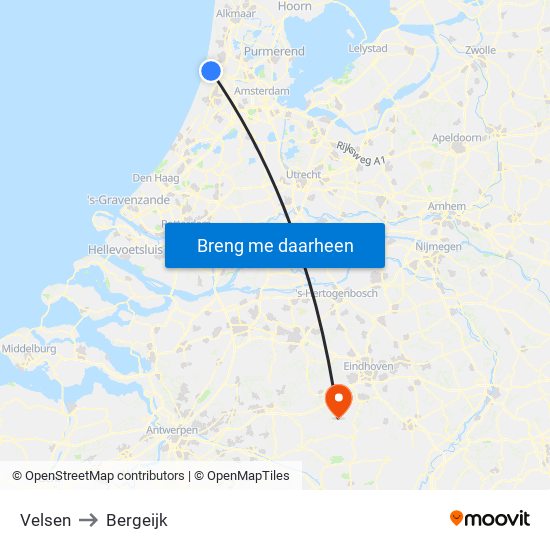 Velsen to Bergeijk map