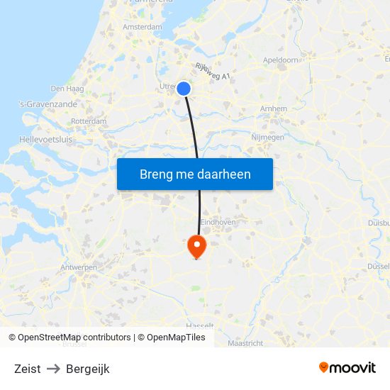 Zeist to Bergeijk map