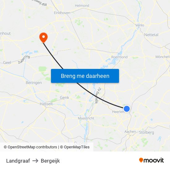 Landgraaf to Bergeijk map