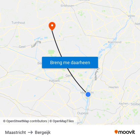Maastricht to Bergeijk map