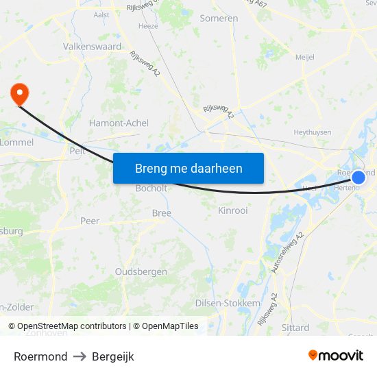 Roermond to Bergeijk map