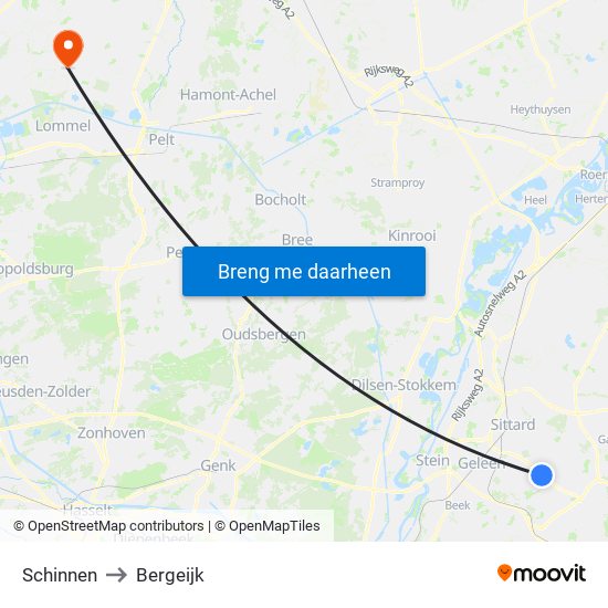 Schinnen to Bergeijk map