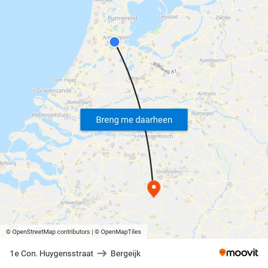 1e Con. Huygensstraat to Bergeijk map