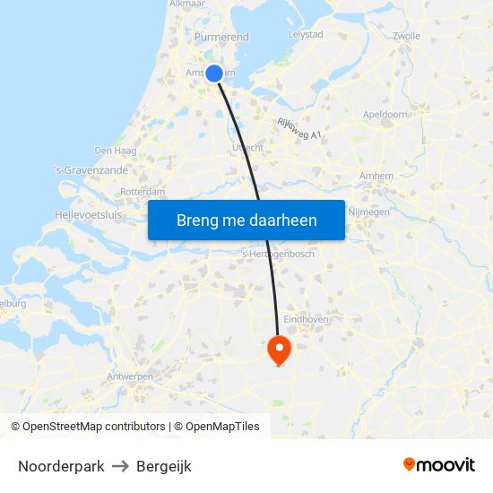 Noorderpark to Bergeijk map
