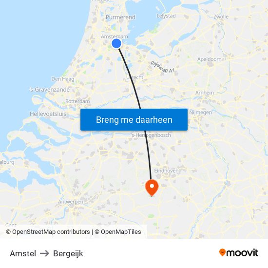 Amstel to Bergeijk map