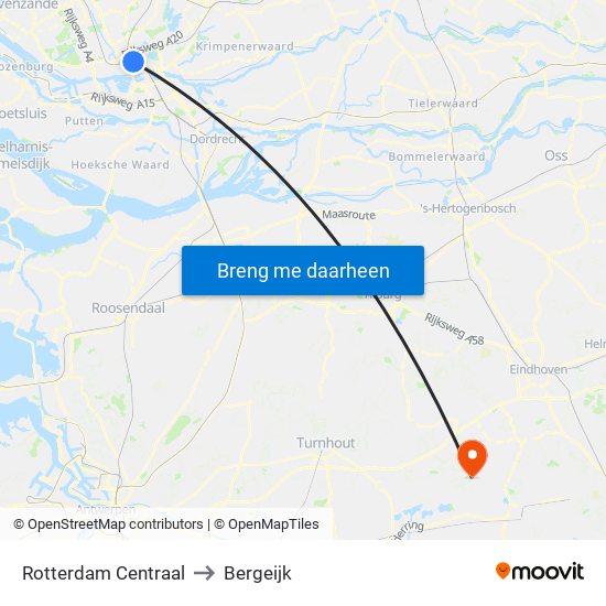 Rotterdam Centraal to Bergeijk map