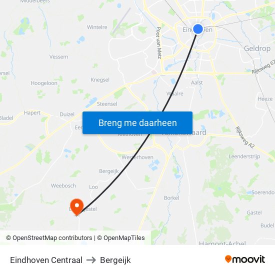 Eindhoven Centraal to Bergeijk map