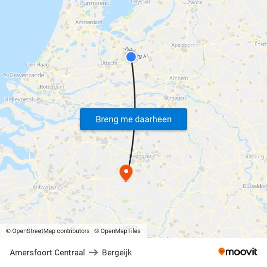 Amersfoort Centraal to Bergeijk map