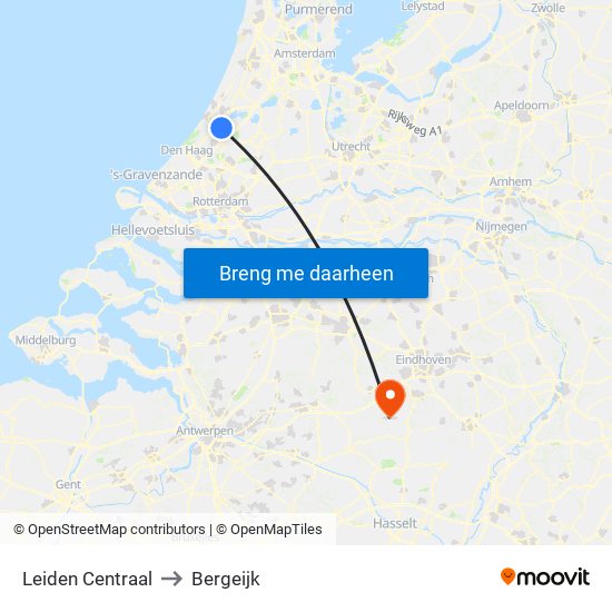 Leiden Centraal to Bergeijk map