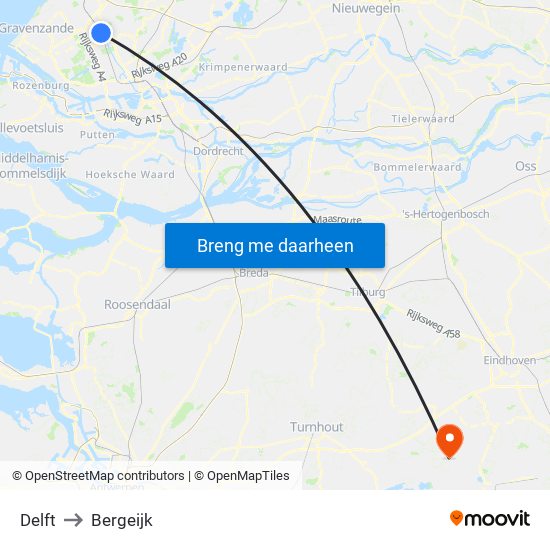 Delft to Bergeijk map