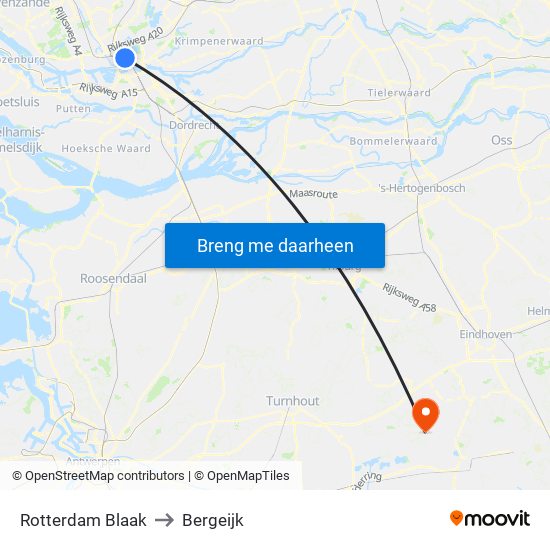 Rotterdam Blaak to Bergeijk map