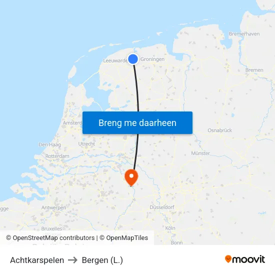 Achtkarspelen to Bergen (L.) map
