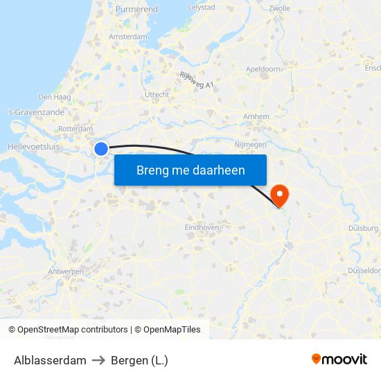 Alblasserdam to Bergen (L.) map