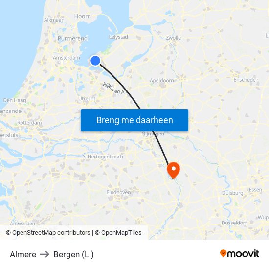 Almere to Bergen (L.) map