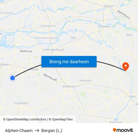 Alphen-Chaam to Bergen (L.) map