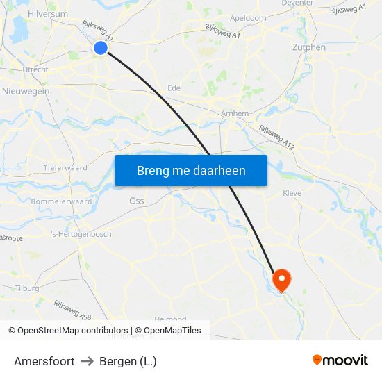 Amersfoort to Bergen (L.) map