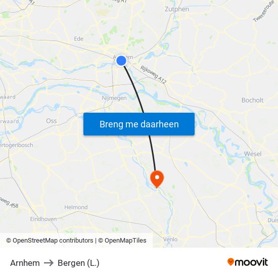 Arnhem to Bergen (L.) map
