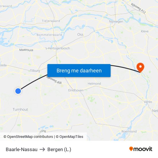 Baarle-Nassau to Bergen (L.) map