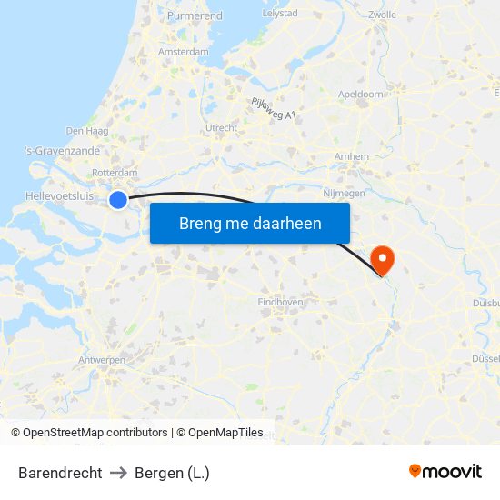 Barendrecht to Bergen (L.) map