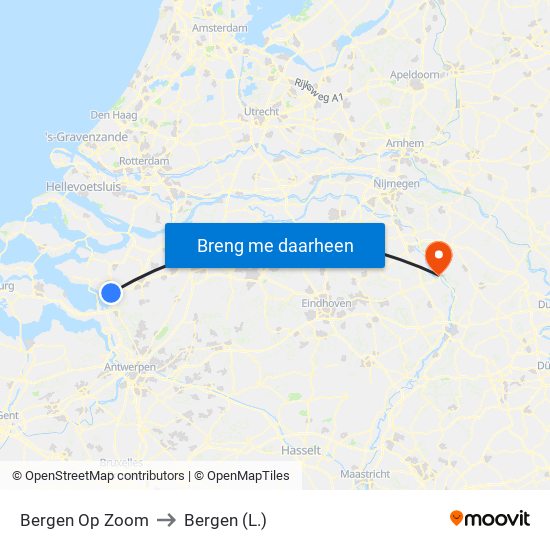 Bergen Op Zoom to Bergen (L.) map