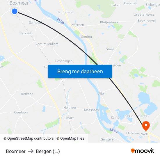 Boxmeer to Bergen (L.) map