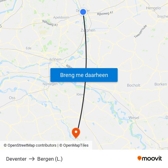 Deventer to Bergen (L.) map