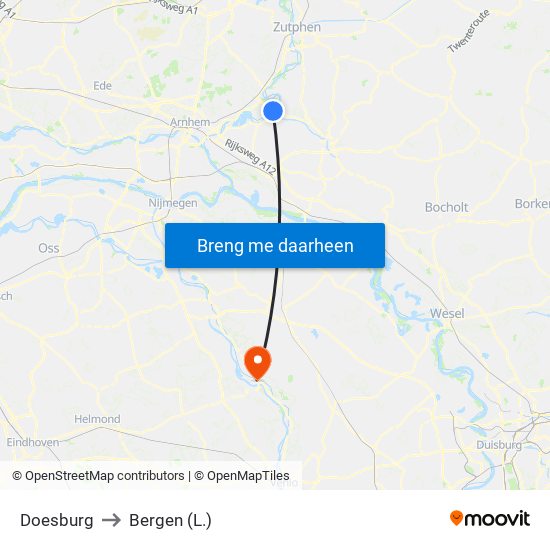 Doesburg to Bergen (L.) map