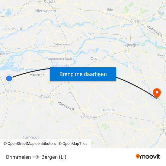 Drimmelen to Bergen (L.) map