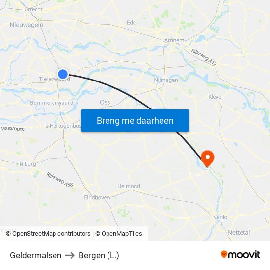 Geldermalsen to Bergen (L.) map