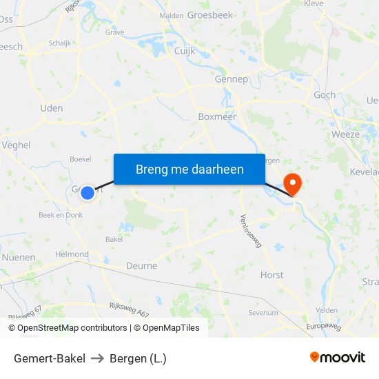 Gemert-Bakel to Bergen (L.) map