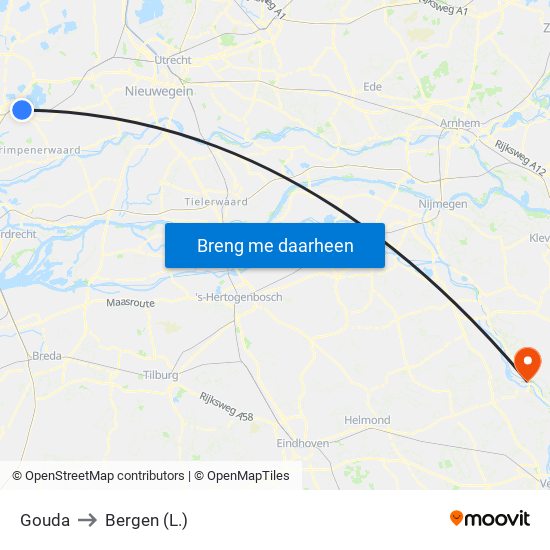 Gouda to Bergen (L.) map