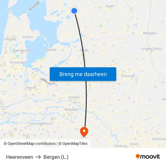 Heerenveen to Bergen (L.) map