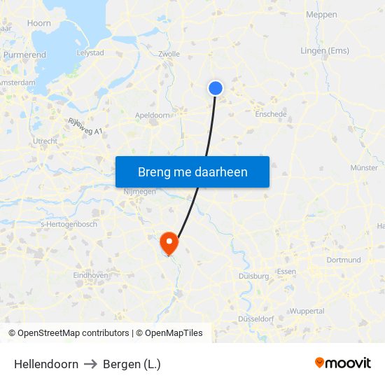 Hellendoorn to Bergen (L.) map