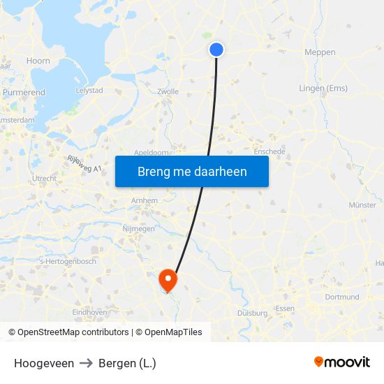 Hoogeveen to Bergen (L.) map