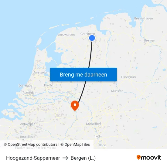 Hoogezand-Sappemeer to Bergen (L.) map