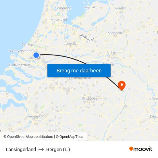 Lansingerland to Bergen (L.) map