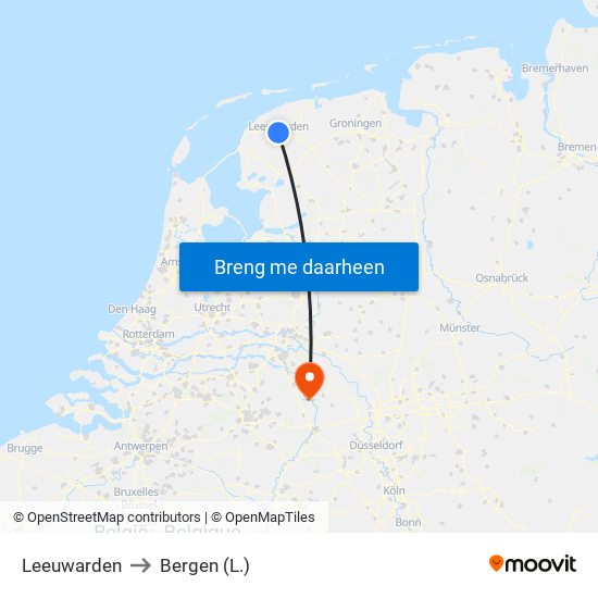 Leeuwarden to Bergen (L.) map