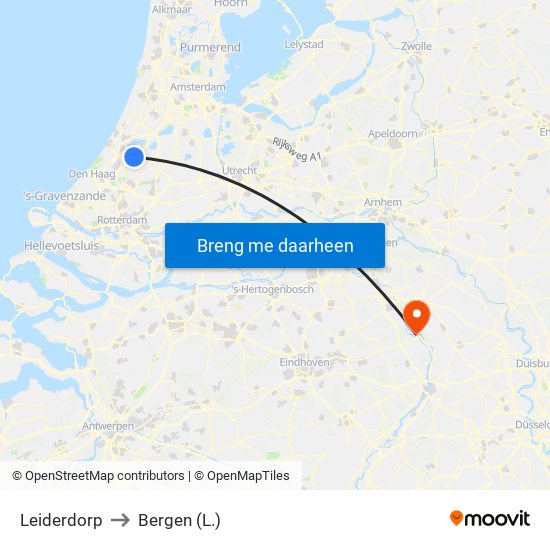 Leiderdorp to Bergen (L.) map