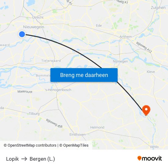 Lopik to Bergen (L.) map