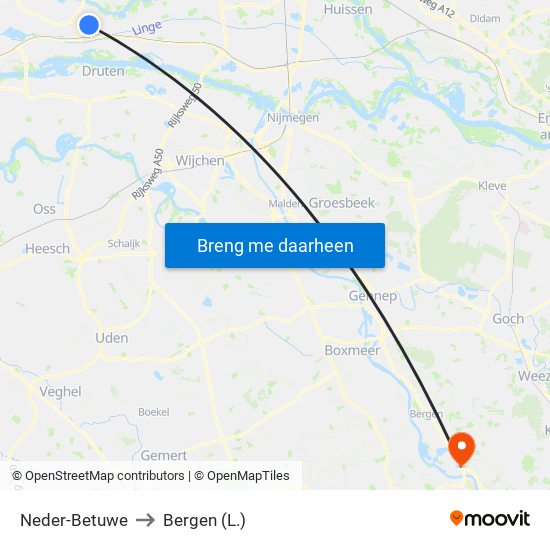 Neder-Betuwe to Bergen (L.) map