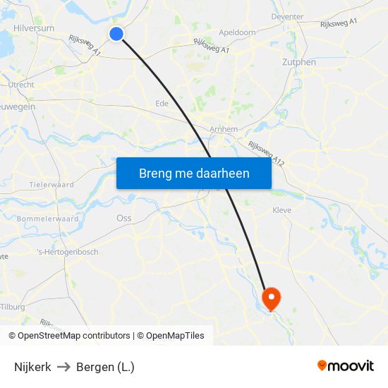 Nijkerk to Bergen (L.) map