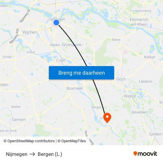 Nijmegen to Bergen (L.) map