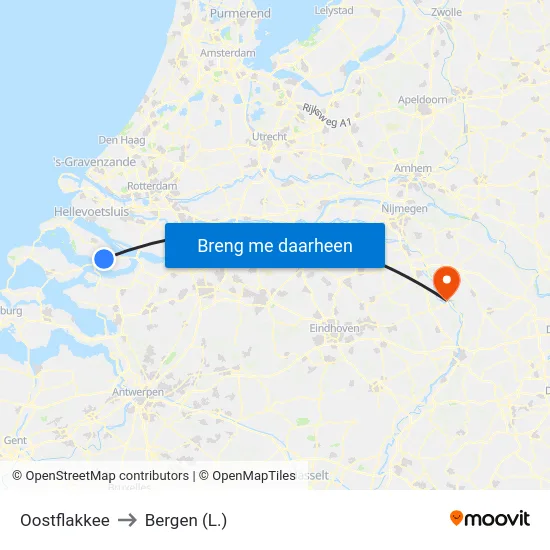 Oostflakkee to Bergen (L.) map