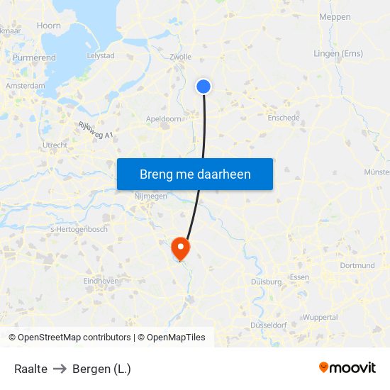 Raalte to Bergen (L.) map