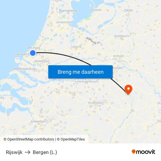 Rijswijk to Bergen (L.) map