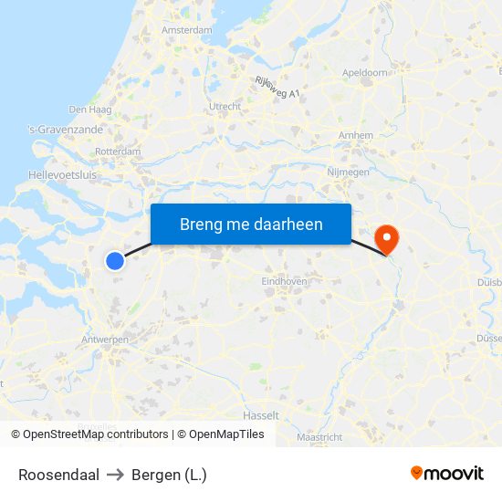 Roosendaal to Bergen (L.) map