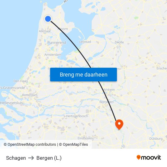 Schagen to Bergen (L.) map